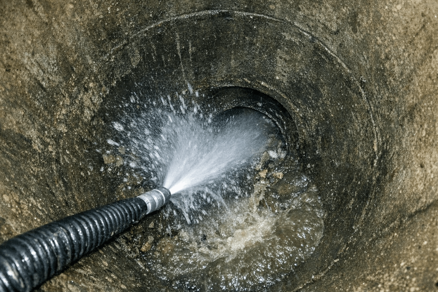 Druckwasserspülung entfernt letzte Rückstände im Schacht