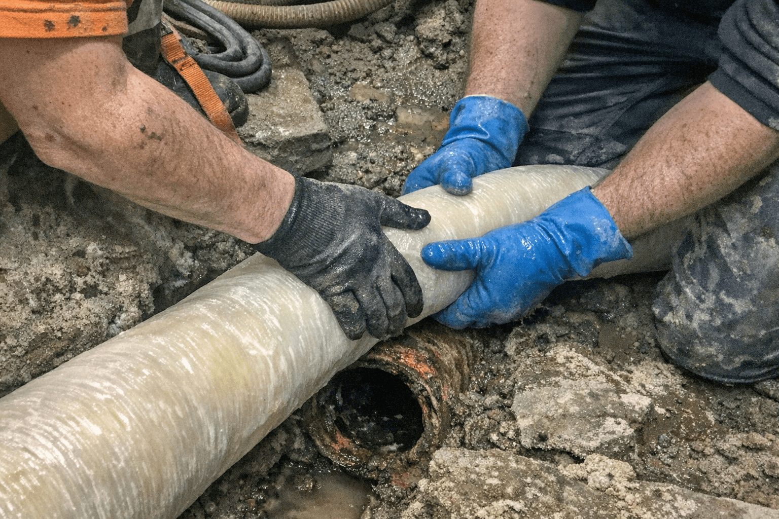 Installation einer grabenlosen Auskleidung für defekte Stränge